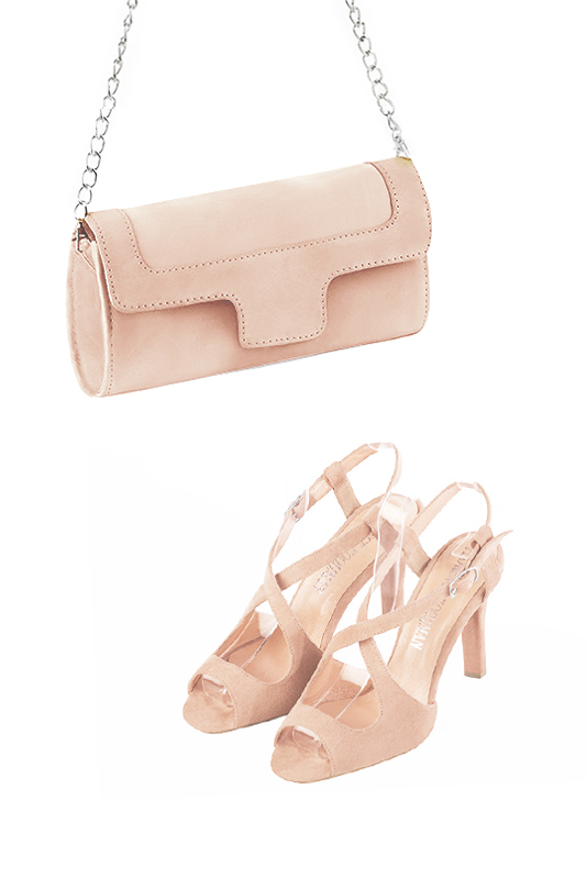 Dress clutch for wedding and parties in powder pink leather - Worn view